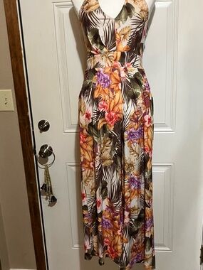 Boston Proper Tropical Backless Halter Wide-Leg Jumpsuit - Multicolor Floral